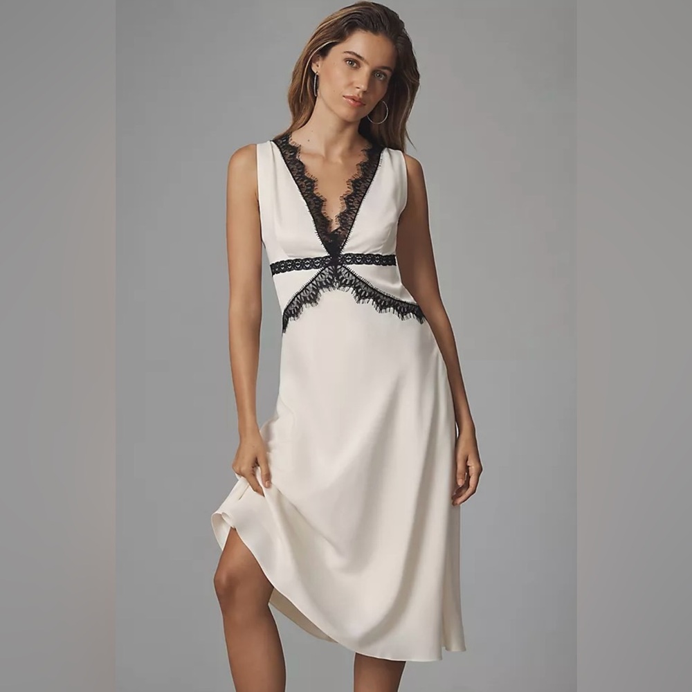 Anthropologie lace trim satin dress - Sz S Petite